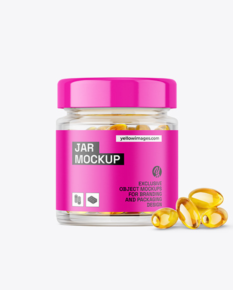 Clear Glass Jar with Fish Oil Mockup