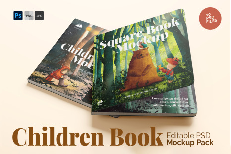 Square Children Book Mockup Pack - 10 Editable PSD