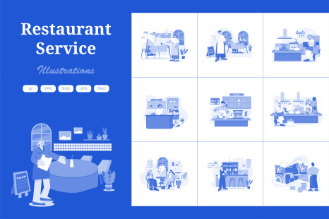 M566_Restaurant Service Illustration Pack