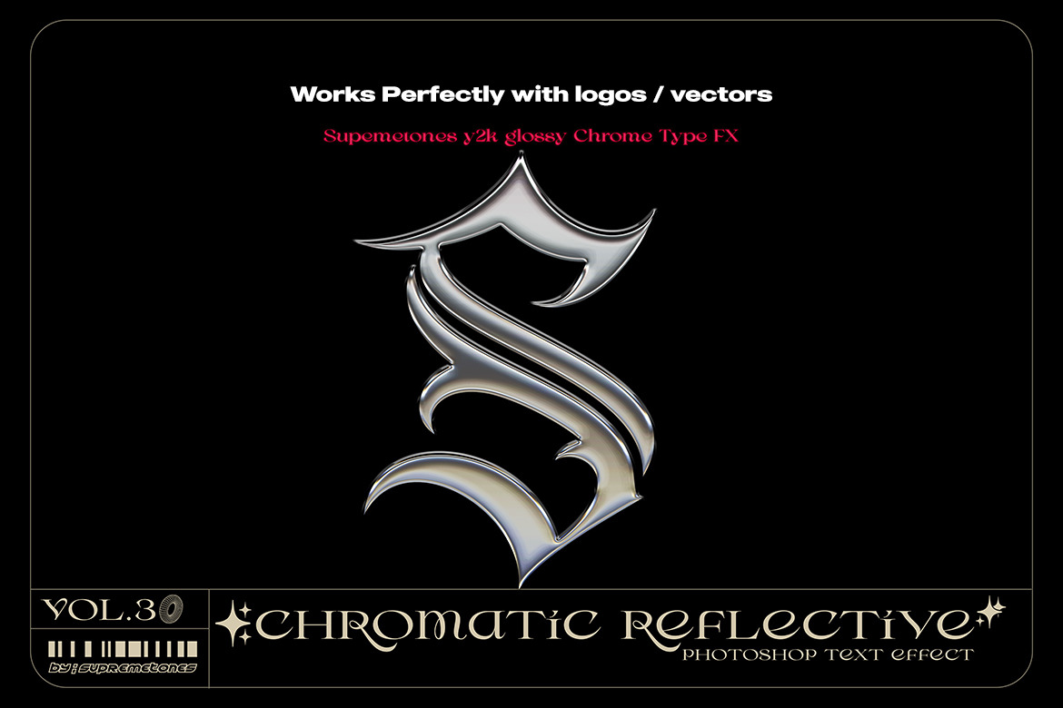 Y2K Glossy Chrome Type FX Text Effects on Yellow Images