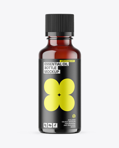 Dark Amber Glass Essential Oil Bottle Mockup