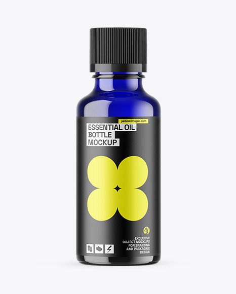 Blue Glass Essential Oil Bottle Mockup
