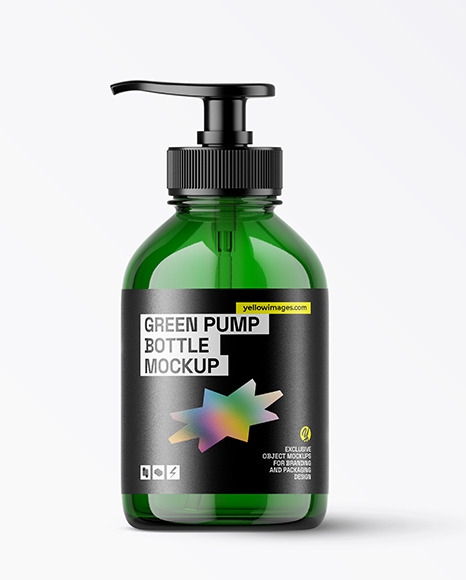 Green Glass Cosmetic Bottle with Pump Mockup