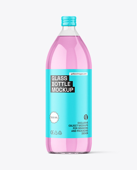 1000ml Clear Glass Bottle Mockup