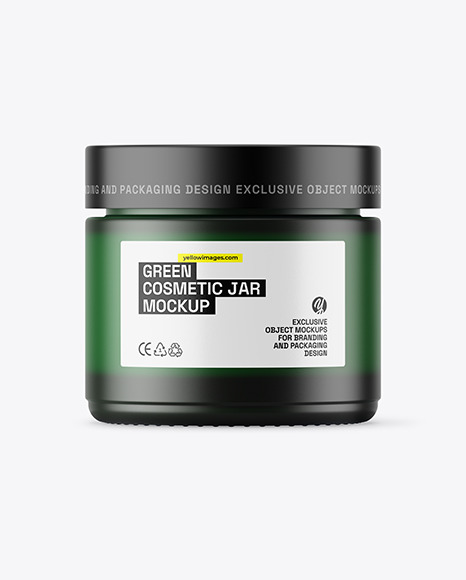 Dark Green Frosted Glass Cosmetic Jar Mockup