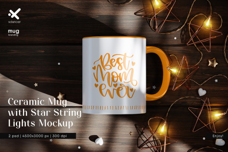 Ceramic Mug with Star String Lights Mockup