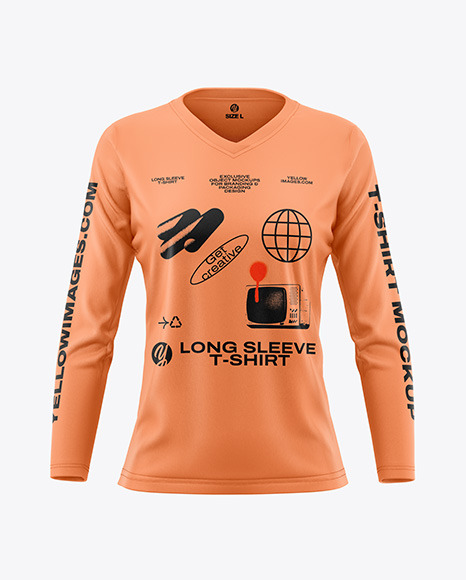 Women’s V-Neck Long Sleeve T-Shirt Mockup - Front View