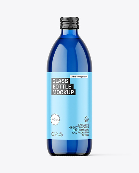 500ml Blue Glass Bottle Mockup