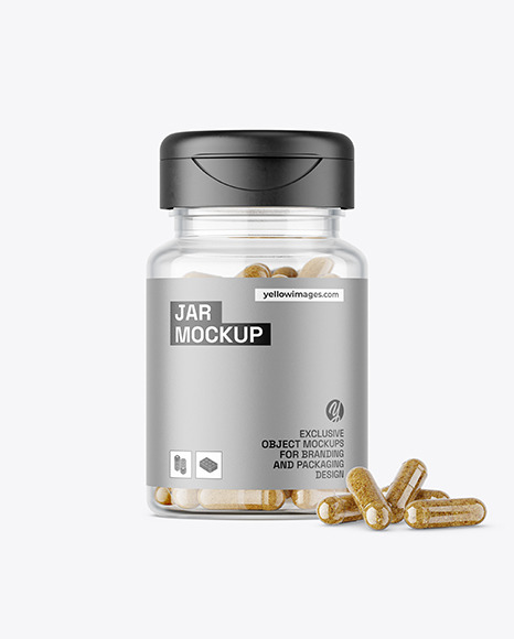 Clear Jar with Herbal Capsules Mockup
