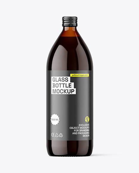 1000ml Amber Glass Bottle Mockup