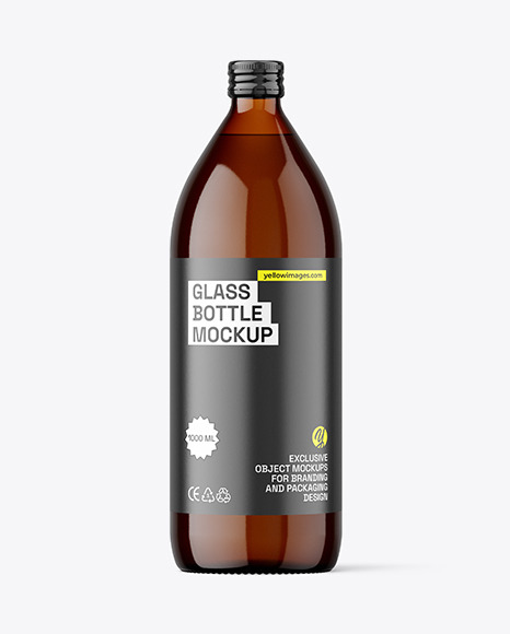 1000ml Amber Glass Bottle Mockup