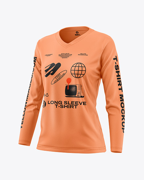 Women’s V-Neck Long Sleeve T-Shirt Mockup - Half Side View