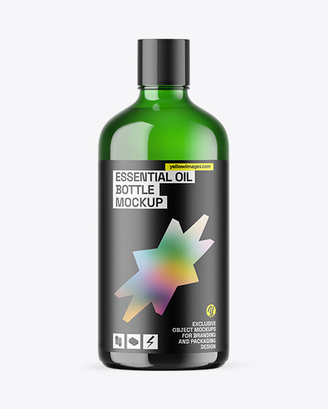 Green Glass Essential Oil Bottle Mockup