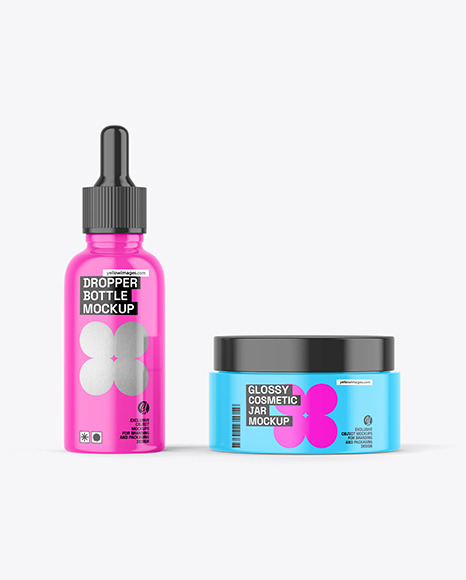 Glossy Dropper Bottle and Cosmetic Jar Mockup