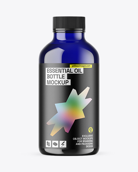 Blue Glass Essential Oil Bottle Mockup