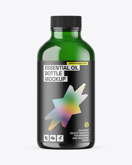 Green Glass Essential Oil Bottle Mockup