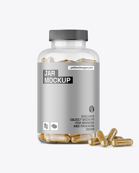 Clear Jar with Herbal Capsules Mockup