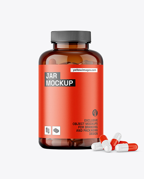 Amber Jar with Capsules Mockup