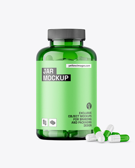 Green Jar with Capsules Mockup