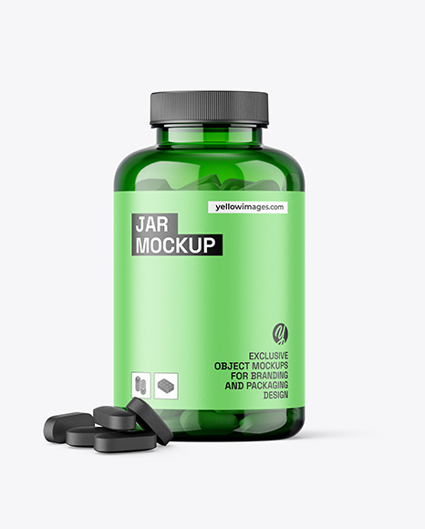 Green Jar with Pills Mockup