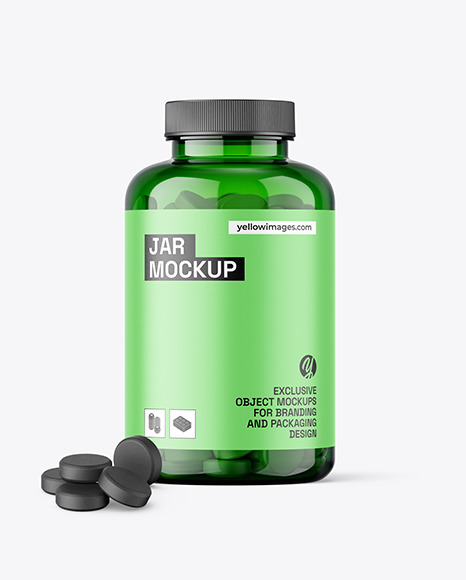 Green Jar with Tablets Mockup