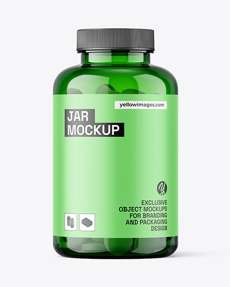 Green Jar with Tablets Mockup