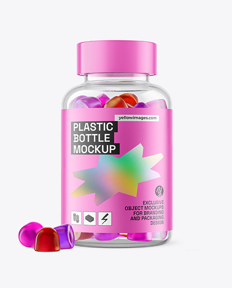 Plastic Bottle with Gummies Mockup