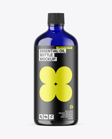 Blue Glass Essential Oil Bottle Mockup