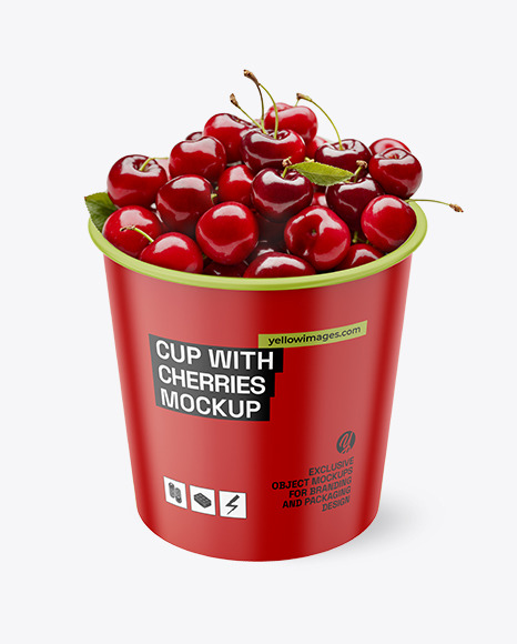Paper Cup With Cherries Mockup