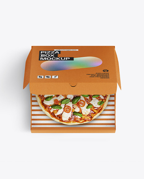 Half Open Kraft Box with Pizza Mockup