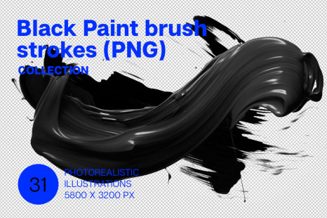 Black Paint brush strokes. PNG set