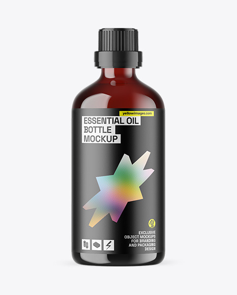 Dark Amber Glass Essential Oil Bottle Mockup
