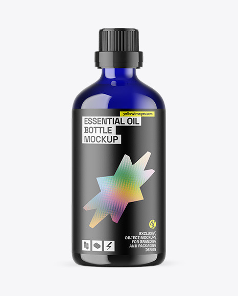Blue Glass Essential Oil Bottle Mockup