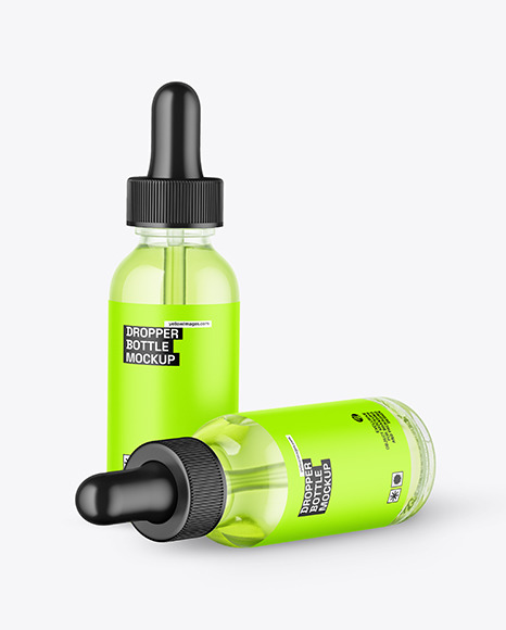 Two Color Liquid Glass Dropper Bottles Mockup