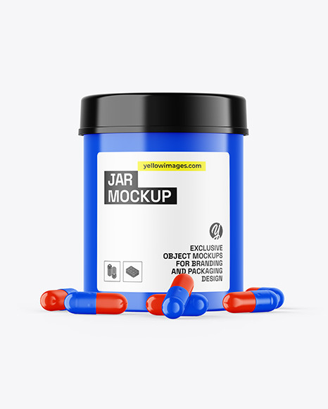 Glossy Jar W/ Pills Mockup
