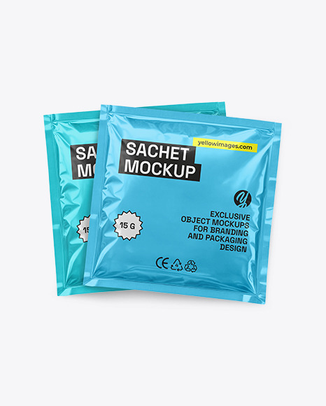 Two Metallic Sachets Mockup