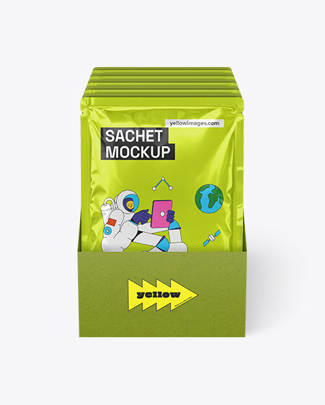 Kraft Box w/ Metallic Sachets Mockup
