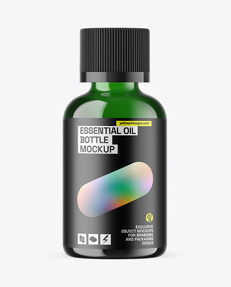Green Glass Essential Oil Bottle Mockup