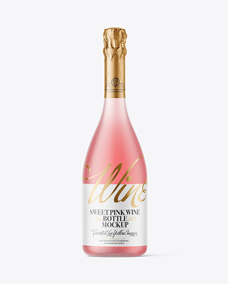 Frosted Glass Pink Wine Bottle Mockup
