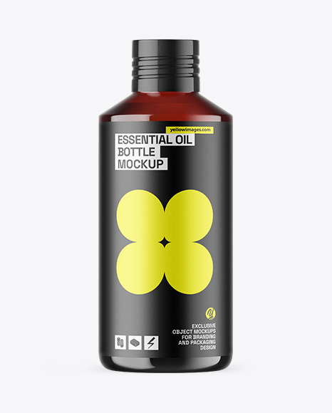 Dark Amber Glass Essential Oil Bottle Mockup