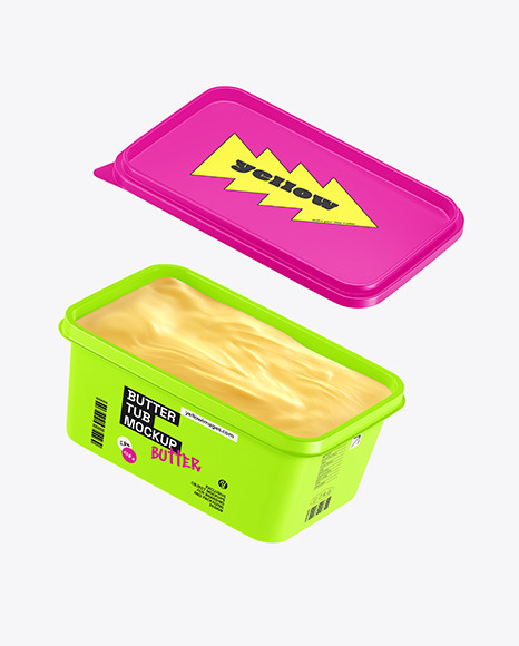 450g Flying Opened Butter Tub Mockup