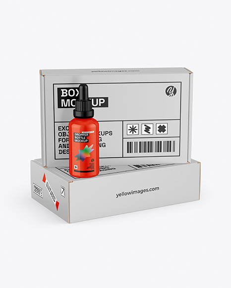 Paper Boxes With Glossy Dropper Bottle Mockup
