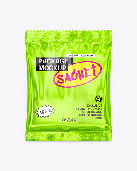 Glossy Metallic Sachet Mockup