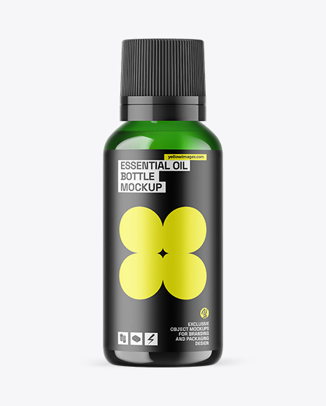 Green Glass Essential Oil Bottle Mockup