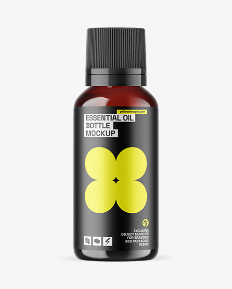 Dark Amber Glass Essential Oil Bottle Mockup
