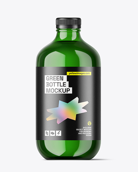Green Glass Bottle with Screw Cap Mockup