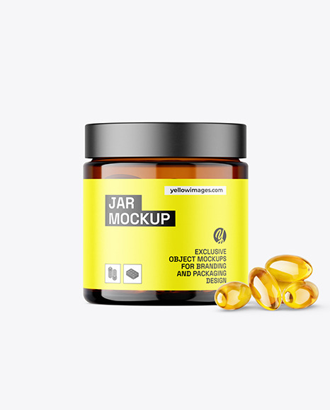 Amber Jar with Fish Oil Mockup