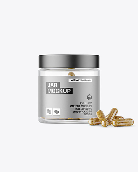 Clear Jar with Herbal Capsules Mockup
