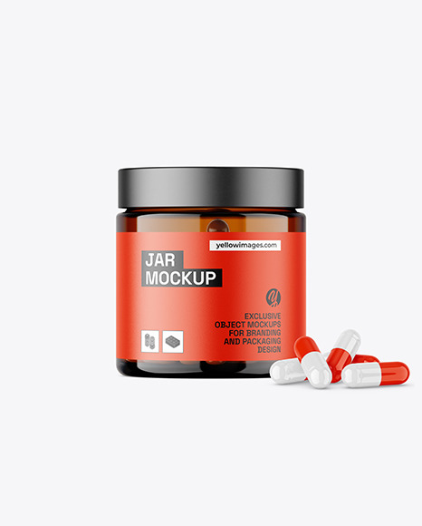 Amber Jar with Capsules Mockup