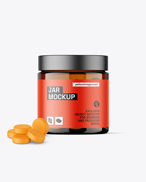 Amber Jar with Tablets Mockup